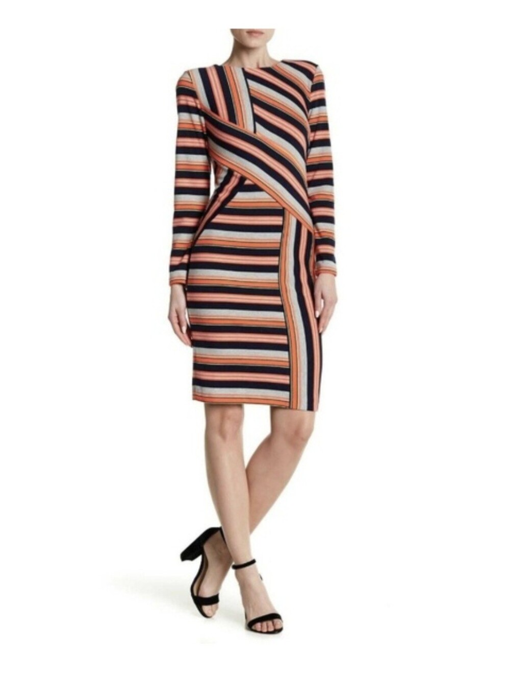 ECI New York Striped Long Sleeve Sheath Dress